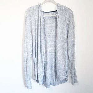LL Bean Open Front Hooded Knit Cardigan Gray XL